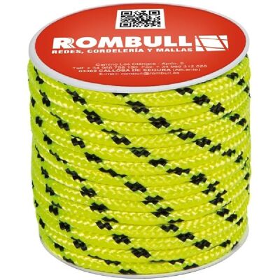 ROMBULL Carrete Cuerda Poliéster Flúor Trenzada con alma 25 m. (25 metros) Amarillo Flúor / Negro ROMBULL Carrete Cuerda Poliéster Flúor Trenzada con alma 25 m. (25 metros) Amarillo Flúor / Negro
