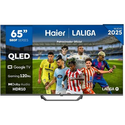 HAIER TV QLED 165 cm (65") H65S80FUX UHD 4K, Peana central, Smart Google TV, HDR10, Gaming 120Hz, Dolby Audio. Negro HAIER TV QLED 165 cm (65") H65S80FUX UHD 4K, Peana central, Smart Google TV, HDR10, Gaming 120Hz, Dolby Audio. Negro