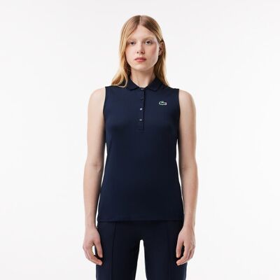 Lacoste Polo de mujer de golf elástico de corte ajustado con protección uv de manga corta. (M) Azul marino Lacoste Polo de mujer de golf elástico de corte ajustado con protección uv de manga corta. (M) Azul marino