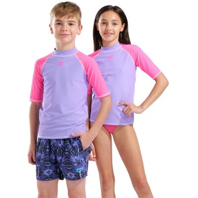 Arena Camiseta de baño de manga corta de niños UV Protection Rash Graphic . (12 años) Lila Arena Camiseta de baño de manga corta de niños UV Protection Rash Graphic . (12 años) Lila