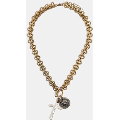 Parfois Collar corto de eslabones con cruz decorativa. Dorado Parfois Collar corto de eslabones con cruz decorativa. Dorado