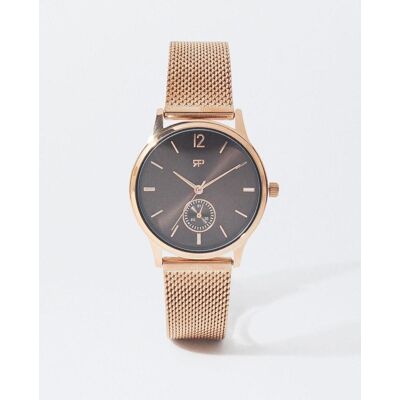 Parfois Reloj de mujer de acero inoxidable con correa de malla metálica en oro rosado. Rosa Parfois Reloj de mujer de acero inoxidable con correa de malla metálica en oro rosado. Rosa