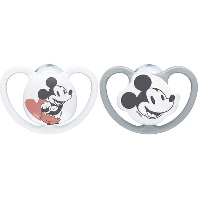 NUK Chupetes silicona Space Mickey pack 2ud. (6-18M) Gris niño NUK Chupetes silicona Space Mickey pack 2ud. (6-18M) Gris niño