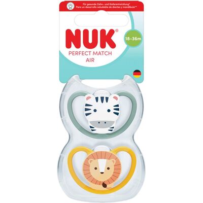 NUK Chupete Perfect Match Air Silic. T3 18-36M "Zebra-León" (2 Uds) . NUK Chupete Perfect Match Air Silic. T3 18-36M "Zebra-León" (2 Uds) .
