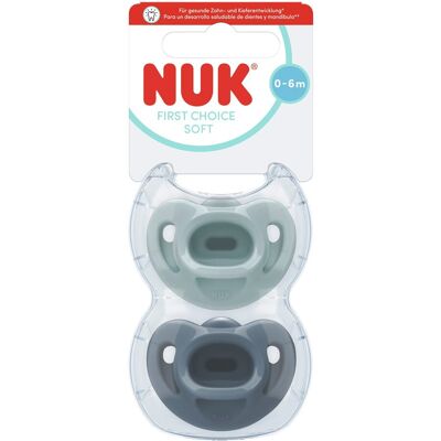 NUK Chupete First Choice Soft Silic. T1 0-6M (2 Uds) Surtido - 100% Silicona . NUK Chupete First Choice Soft Silic. T1 0-6M (2 Uds) Surtido - 100% Silicona .