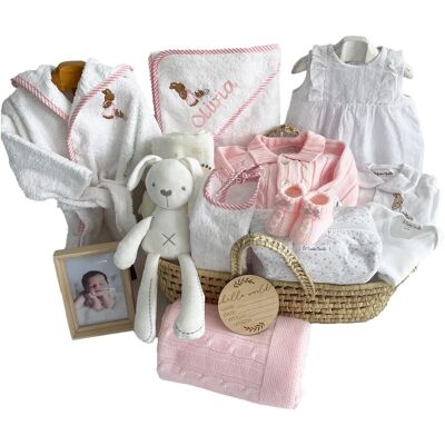 El Recién Nacido Canastilla moisés personalizable con nombre. Rosa niño El Recién Nacido Canastilla moisés personalizable con nombre. Rosa niño