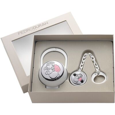 Pedro Durán Pack de regalo porta chupete y pinza Querubín . Rosa niño Pedro Durán Pack de regalo porta chupete y pinza Querubín . Rosa niño