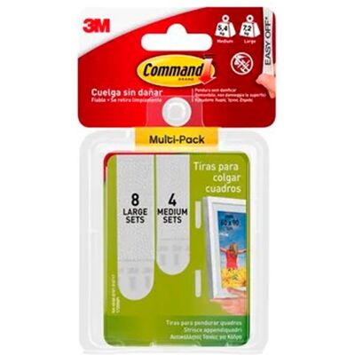 Command Tiras Colgar Cuadros Pack 8 Uds Grandes + 4 Uds Medianas. Blanco Command Tiras Colgar Cuadros Pack 8 Uds Grandes + 4 Uds Medianas. Blanco