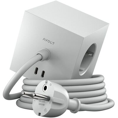 AVOLT Regleta eléctrica cuadrada SQ1 con cable 1,8 m 30W Dual 3 Tomas Schuko + 2 USB-C. Gotland Gray AVOLT Regleta eléctrica cuadrada SQ1 con cable 1,8 m 30W Dual 3 Tomas Schuko + 2 USB-C. Gotland Gray
