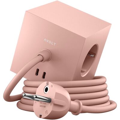 AVOLT Regleta eléctrica cuadrada SQ1 con cable 1,8 m 30W Dual 3 Tomas Schuko + 2 USB-C. Old Pink AVOLT Regleta eléctrica cuadrada SQ1 con cable 1,8 m 30W Dual 3 Tomas Schuko + 2 USB-C. Old Pink