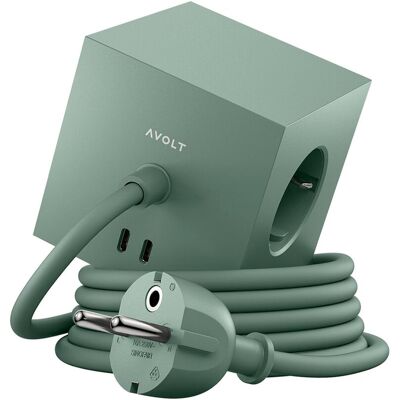 AVOLT Regleta eléctrica cuadrada SQ1 con cable 1,8 m 30W Dual 3 Tomas Schuko + 2 USB-C. Oak Green AVOLT Regleta eléctrica cuadrada SQ1 con cable 1,8 m 30W Dual 3 Tomas Schuko + 2 USB-C. Oak Green