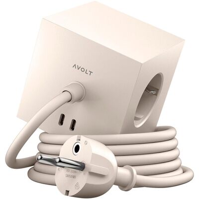 AVOLT Regleta eléctrica cuadrada SQ1 con cable 1,8 m 30W Dual 3 Tomas Schuko + 2 USB-C. Nomad Sand AVOLT Regleta eléctrica cuadrada SQ1 con cable 1,8 m 30W Dual 3 Tomas Schuko + 2 USB-C. Nomad Sand
