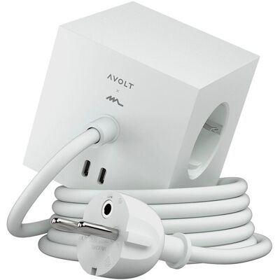 AVOLT Regleta eléctrica cuadrada SQ1 con cable 1,8 m 30W Dual 3 Tomas Schuko + 2 USB-C. Opal White AVOLT Regleta eléctrica cuadrada SQ1 con cable 1,8 m 30W Dual 3 Tomas Schuko + 2 USB-C. Opal White