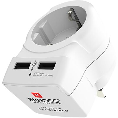 Skross Adaptador de Viaje Europa a Reino Unido con 2 Cargadores USB-A Integrados. Blanco / Rojo Skross Adaptador de Viaje Europa a Reino Unido con 2 Cargadores USB-A Integrados. Blanco / Rojo