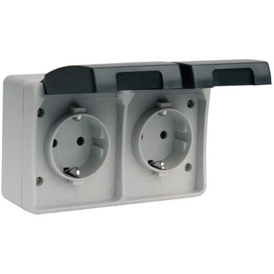 SIMON Bases Enchufe Doble 16A para Exterior Serie Atlantis . Gris / Negro SIMON Bases Enchufe Doble 16A para Exterior Serie Atlantis . Gris / Negro