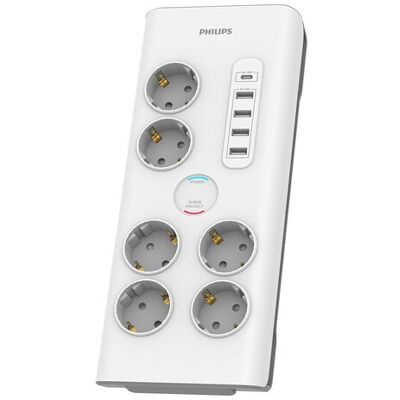 Philips Regleta de protección SPN7060WA, 6 enchufes y 5 USB. Blanco Philips Regleta de protección SPN7060WA, 6 enchufes y 5 USB. Blanco