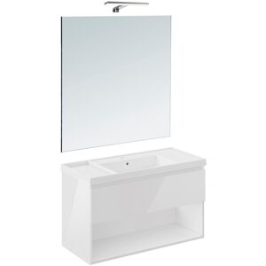 Cosmic Conjunto de mueble de baño suspendido con 1 cajón, 2 perchas, 1 lavabo de teckstone, 1 espejo y 1 aplique de pared B-Best . (100 cm) Blanco brillo Cosmic Conjunto de mueble de baño suspendido con 1 cajón, 2 perchas, 1 lavabo de teckstone, 1 espejo y 1 aplique de pared B-Best . (100 cm) Blanco brillo
