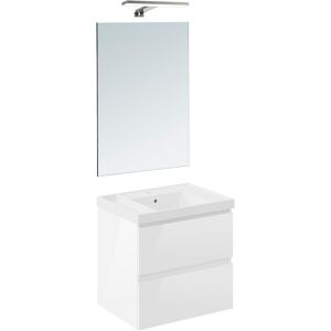 Cosmic Conjunto de mueble de baño suspendido con 2 cajones, 1 lavabo de teckstone, 1 espejo y 1 aplique de pared B-Best . (60 cm) Blanco brillo Cosmic Conjunto de mueble de baño suspendido con 2 cajones, 1 lavabo de teckstone, 1 espejo y 1 aplique de pared B-Best . (60 cm) Blanco brillo