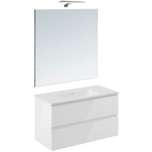 Cosmic Conjunto de mueble de baño suspendido con 2 cajones, 1 lavabo de porcelana, 1 espejo y 1 aplique de pared BBest . (100 cm) Blanco brillo Cosmic Conjunto de mueble de baño suspendido con 2 cajones, 1 lavabo de porcelana, 1 espejo y 1 aplique de pared BBest . (100 cm) Blanco brillo