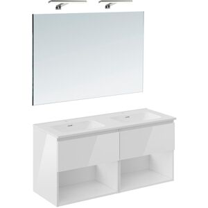 Cosmic Conjunto de mueble de baño suspendido con 2 cajones, 4 perchas, 1 lavabo de porcelana, 1 espejo y 1 aplique de pared B-Best . (120 cm) Blanco brillo Cosmic Conjunto de mueble de baño suspendido con 2 cajones, 4 perchas, 1 lavabo de porcelana, 1 espejo y 1 aplique de pared B-Best . (120 cm) Blanco brillo
