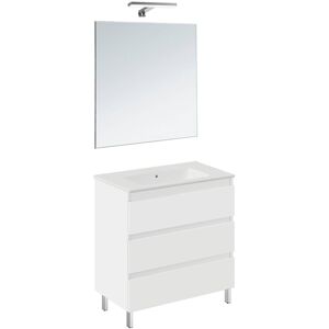 Cosmic Conjunto de mueble de baño con patas con 3 cajones, 1 lavabo de porcelana, 1 espejo y 1 aplique de pared BBest . (80 cm) Blanco mate Cosmic Conjunto de mueble de baño con patas con 3 cajones, 1 lavabo de porcelana, 1 espejo y 1 aplique de pared BBest . (80 cm) Blanco mate