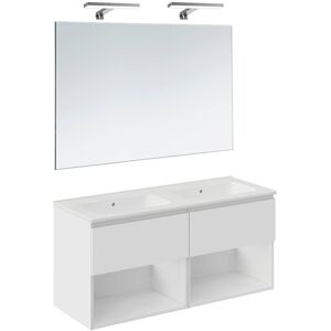 Cosmic Conjunto de mueble de baño suspendido con 2 cajones, 4 perchas, 1 lavabo de porcelana, 1 espejo y 1 aplique de pared B-Best . (120 cm) Blanco mate Cosmic Conjunto de mueble de baño suspendido con 2 cajones, 4 perchas, 1 lavabo de porcelana, 1 espejo y 1 aplique de pared B-Best . (120 cm) Blanco mate