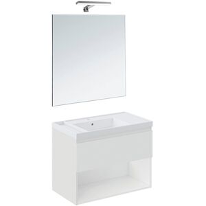 Cosmic Conjunto de mueble de baño suspendido con 1 cajón, 2 perchas, 1 lavabo de teckstone, 1 espejo y 1 aplique de pared B-Best . (80 cm) Blanco mate Cosmic Conjunto de mueble de baño suspendido con 1 cajón, 2 perchas, 1 lavabo de teckstone, 1 espejo y 1 aplique de pared B-Best . (80 cm) Blanco mate