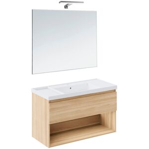 Cosmic Conjunto de mueble de baño suspendido con 1 cajón, 2 perchas, 1 lavabo de teckstone, 1 espejo y 1 aplique de pared B-Best . (100 cm) Roble Cosmic Conjunto de mueble de baño suspendido con 1 cajón, 2 perchas, 1 lavabo de teckstone, 1 espejo y 1 aplique de pared B-Best . (100 cm) Roble