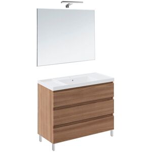Cosmic Conjunto de mueble de baño con patas con 3 cajones, 1 lavabo de teckstone, 1 espejo y 1 aplique de pared B-Best . (100 cm) Roble Cosmic Conjunto de mueble de baño con patas con 3 cajones, 1 lavabo de teckstone, 1 espejo y 1 aplique de pared B-Best . (100 cm) Roble