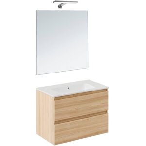 Cosmic Conjunto de mueble de baño suspendido con 2 cajones, 1 lavabo de porcelana, 1 espejo y 1 aplique de pared BBest . (80 cm) Roble Cosmic Conjunto de mueble de baño suspendido con 2 cajones, 1 lavabo de porcelana, 1 espejo y 1 aplique de pared BBest . (80 cm) Roble
