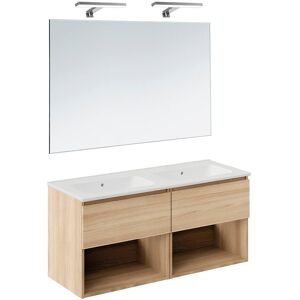 Cosmic Conjunto de mueble de baño suspendido con 2 cajones, 4 perchas, 1 lavabo de porcelana, 1 espejo y 1 aplique de pared B-Best . (120 cm) Roble Cosmic Conjunto de mueble de baño suspendido con 2 cajones, 4 perchas, 1 lavabo de porcelana, 1 espejo y 1 aplique de pared B-Best . (120 cm) Roble