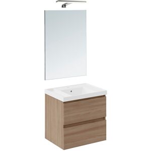 Cosmic Conjunto de mueble de baño suspendido con 2 cajones, 1 lavabo de teckstone, 1 espejo y 1 aplique de pared B-Best . (60 cm) Nogal Cosmic Conjunto de mueble de baño suspendido con 2 cajones, 1 lavabo de teckstone, 1 espejo y 1 aplique de pared B-Best . (60 cm) Nogal