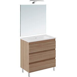 Cosmic Conjunto de mueble de baño con patas con 3 cajones, 1 lavabo de porcelana, 1 espejo y 1 aplique de pared BBest . (80 cm) Nogal Cosmic Conjunto de mueble de baño con patas con 3 cajones, 1 lavabo de porcelana, 1 espejo y 1 aplique de pared BBest . (80 cm) Nogal