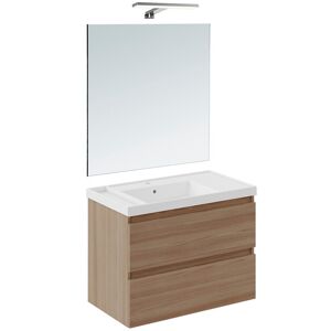 Cosmic Conjunto de mueble de baño suspendido con 2 cajones, 1 lavabo de teckstone, 1 espejo y 1 aplique de pared B-Best . (80 cm) Nogal Cosmic Conjunto de mueble de baño suspendido con 2 cajones, 1 lavabo de teckstone, 1 espejo y 1 aplique de pared B-Best . (80 cm) Nogal