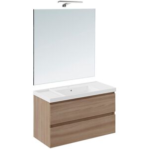 Cosmic Conjunto de mueble de baño suspendido con 2 cajones, 2 perchas, 1 lavabo de teckstone, 1 espejo y 1 aplique de pared B-Best . (100 cm) Nogal Cosmic Conjunto de mueble de baño suspendido con 2 cajones, 2 perchas, 1 lavabo de teckstone, 1 espejo y 1 aplique de pared B-Best . (100 cm) Nogal