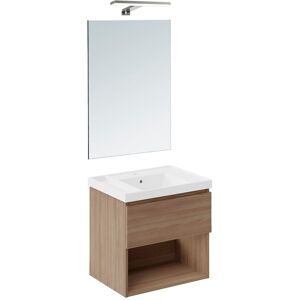 Cosmic Conjunto de mueble de baño suspendido con 1 cajón, 2 perchas, 1 lavabo de teckstone, 1 espejo y 1 aplique de pared B-Best . (60 cm) Nogal Cosmic Conjunto de mueble de baño suspendido con 1 cajón, 2 perchas, 1 lavabo de teckstone, 1 espejo y 1 aplique de pared B-Best . (60 cm) Nogal