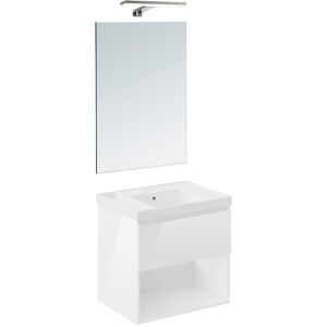 Cosmic Conjunto de mueble de baño suspendido con 1 cajón, 2 perchas, 1 lavabo de teckstone, 1 espejo y 1 aplique de pared B-Best . (60 cm) Blanco brillo Cosmic Conjunto de mueble de baño suspendido con 1 cajón, 2 perchas, 1 lavabo de teckstone, 1 espejo y 1 aplique de pared B-Best . (60 cm) Blanco brillo