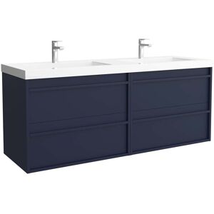 Salgar Mueble de baño con 4 cajones y lavabo doble de carga mineral Attila . Azul Satín Salgar Mueble de baño con 4 cajones y lavabo doble de carga mineral Attila . Azul Satín