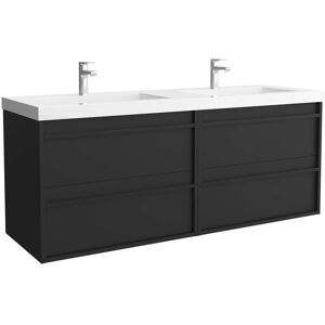 Salgar Mueble de baño con 4 cajones y lavabo doble de carga mineral Attila . Negro Satín Salgar Mueble de baño con 4 cajones y lavabo doble de carga mineral Attila . Negro Satín