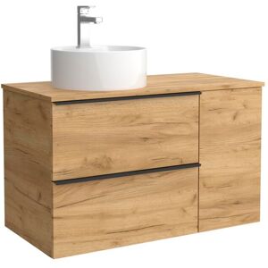 Salgar Mueble de baño con 2 cajones con 1 puerta y lavabo sobre encimera de 1 poza lado reversible Nabua Plus . (90 cm) Roble Salgar Mueble de baño con 2 cajones con 1 puerta y lavabo sobre encimera de 1 poza lado reversible Nabua Plus . (90 cm) Roble