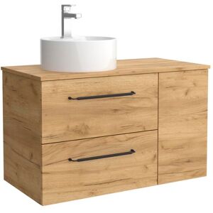 Salgar Mueble de baño con 2 cajones con 1 puerta y lavabo sobre encimera de 1 poza lado reversible Morai Plus . (90 cm) Roble Salgar Mueble de baño con 2 cajones con 1 puerta y lavabo sobre encimera de 1 poza lado reversible Morai Plus . (90 cm) Roble
