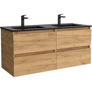Salgar Mueble de baño con 4 cajones y lavabo negro de 2 pozas Bequia . (120 cm) Roble Salgar Mueble de baño con 4 cajones y lavabo negro de 2 pozas Bequia . (120 cm) Roble