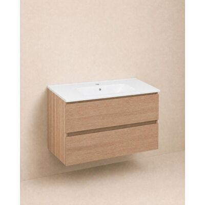 Cosmic Mueble de Baño con Lavabo y 2 Cajones - Nogal Natural, 100cm Cosmic Mueble de Baño con Lavabo y 2 Cajones - Nogal Natural, 100cm