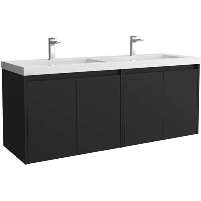 Salgar Mueble de baño con 4 puertas y lavabo de carga mineral Noja . Negro Satín Salgar Mueble de baño con 4 puertas y lavabo de carga mineral Noja . Negro Satín