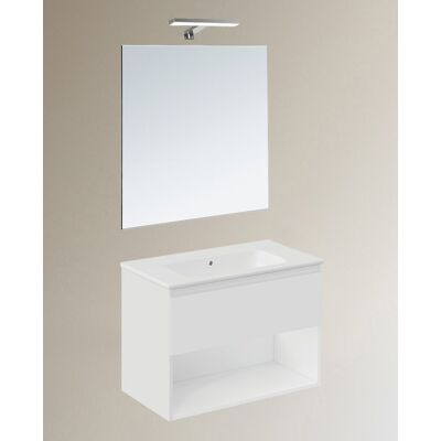 Cosmic Conjunto de mueble de baño suspendido con 1 cajón, 2 perchas, 1 lavabo de porcelana y 1 aplique de pared B-Best . (80 cm) Blanco mate Cosmic Conjunto de mueble de baño suspendido con 1 cajón, 2 perchas, 1 lavabo de porcelana y 1 aplique de pared B-Best . (80 cm) Blanco mate