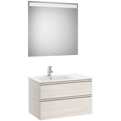 Roca Conjunto con mueble de baño doble con 2 cajones, lavabo a la izquierda y espejo con luz LED The Gap . (80 cm) Fresno Roca Conjunto con mueble de baño doble con 2 cajones, lavabo a la izquierda y espejo con luz LED The Gap . (80 cm) Fresno