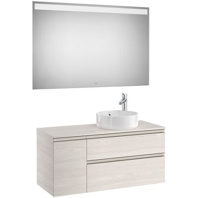 Roca Conjunto con mueble de baño con 2 cajones, 1 puerta a la izquierda y espejo con luz LED The Gap . Fresno Roca Conjunto con mueble de baño con 2 cajones, 1 puerta a la izquierda y espejo con luz LED The Gap . Fresno