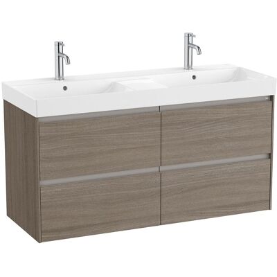 Roca Mueble de baño doble con 4 cajones y 2 lavabos Ona . (120 cm) Olmo oscuro Roca Mueble de baño doble con 4 cajones y 2 lavabos Ona . (120 cm) Olmo oscuro