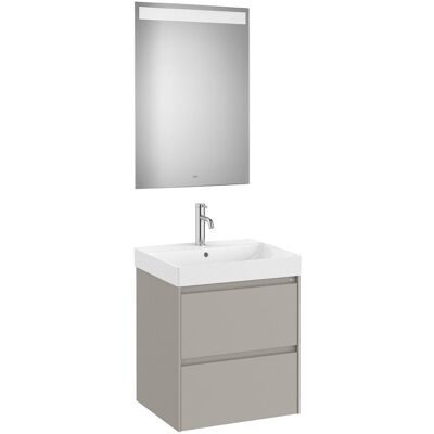 Roca Conjunto de baño mueble con 2 cajones, lavabo y espejo LED Ona . (55 cm) Gris Arena Roca Conjunto de baño mueble con 2 cajones, lavabo y espejo LED Ona . (55 cm) Gris Arena