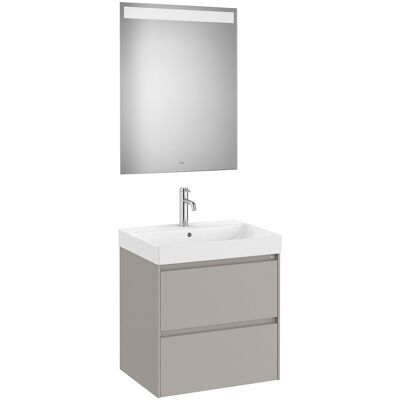 Roca Conjunto de baño mueble con 2 cajones, lavabo y espejo LED Ona . (60 cm) Gris Arena Roca Conjunto de baño mueble con 2 cajones, lavabo y espejo LED Ona . (60 cm) Gris Arena